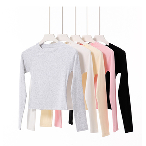 Magliette estive da donna RUICHI in cotone a maniche lunghe, girocollo, tinta unita, <span class=keywords><strong>aderenti</strong></span>. - Product Image 1