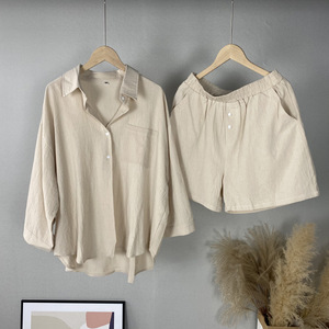 Elegante <span class=keywords><strong>camicia</strong></span> da donna in <span class=keywords><strong>lino</strong></span> <span class=keywords><strong>di</strong></span> cotone <span class=keywords><strong>con</strong></span> pantaloncini larghi a vita alta, abbigliamento retrò <span class=keywords><strong>di</strong></span> grandi dimensioni per 2024 <span class=keywords><strong>di</strong></span> alta qualità - Product Image 4