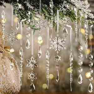 Ensemble de 18 Ornements de Noël en Acrylique Transparent Faits Main de Haute Qualité, Cristaux Suspendus en Forme de Flocons de Neige, Écologiques - Product Image 1
