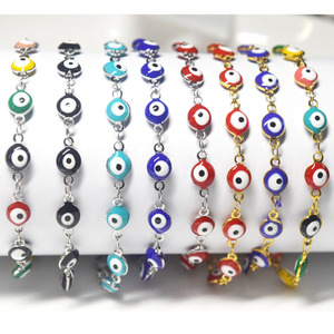 quake fashion plastic turkish red black blue pink d-evil eye bead with stainless steel chain adjustable bracelet jewelry