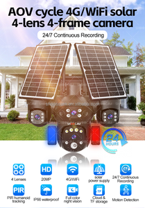 กล้องวงจรปิดพลังงานแสงอาทิตย์ 20MP AOV 4 เลนส์ 24 ชม. กล้องรักษาความปลอดภัยไร้สายกลางแจ้ง เสียงสองทาง ภาพสีกลางคืน กล้องวงจรปิด IP รองรับซิม 4G มาตรฐาน IP66 - Product Image 2
