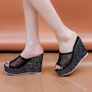 Sandales de commerce extérieur pour femmes, nouvelle mode, à talon compensé ultra-haut, bout ouvert, en maille, à bride unique, à enfiler - Product Image 5