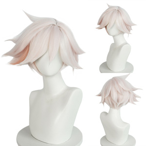 Nouvelle perruque de cosplay <span class=keywords><strong>Angel</strong></span> de Hazbin Hotel, cheveux courts blonds avec reflets roses et brun clair, dentelle synthétique, densité 150%, en stock - Product Image 2