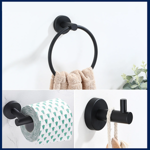 Ensemble d'accessoires de salle de bain en acier inoxydable, crochets muraux pour serviettes, kit d'accessoires de salle de bain à fixer au mur - Product Image 2