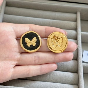 Nuovi Orecchini OEM in Stile Cortese, Farfalla e Rosa in Acciaio Inossidabile Nero e Oro - Product Image 5