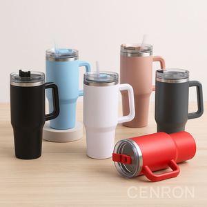 Stainless Steel Vacuum Insulated Tumbler <b>With</b> Handle And <b>Straw</b> 40oz Travel Mug Minimalist Design Multiple Colors - Product Image 1