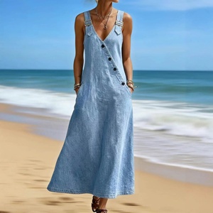 <span class=keywords><strong>Vestidos</strong></span> Chic al por Mayor, sin Mangas, Midi, con Botones, Escote en V Profundo, <span class=keywords><strong>de</strong></span> Mezclilla, Estilo Vintage, Corte en A, para Fiestas <span class=keywords><strong>de</strong></span> Cumpleaños y Eventos Nocturnos - Product Image 2