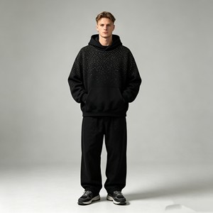 En gros, sweats à capuche et pantalons de survêtement épais en polyester/coton, imprimés en tissu éponge, avec poche latérale, épaules tombantes, style streetwear, personnalisés, écologiques et décontractés - Product Image 5
