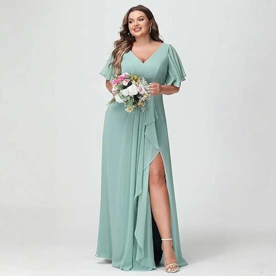 slimming bridesmaid dresses Large Size Evening Dress Chubby Girl V-neck Chiffon Empire Waist Floor-Length A-Line Split Dress Wedding Core Colors:Cobalt Blue The dress features a collection:sweaters-fall-shop Forever New Bridesmaids Dresses