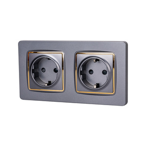 Abuk Interrupteur <span class=keywords><strong>d</strong></span>'<span class=keywords><strong>alimentation</strong></span> électrique standard européen noir or gris panneau Pc royaume-uni double prise murale - Product Image 1