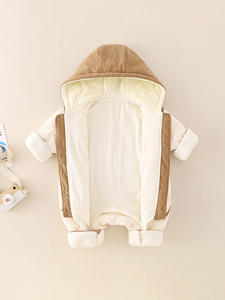 Осенний трикотажный комбинезон для новорожденных 200TC с флисовой подкладкой и капюшоном, шерстяной Модный комбинезон для детей 0-24 месяцев, одежда для малышей на ранней зиму - Product Image 5