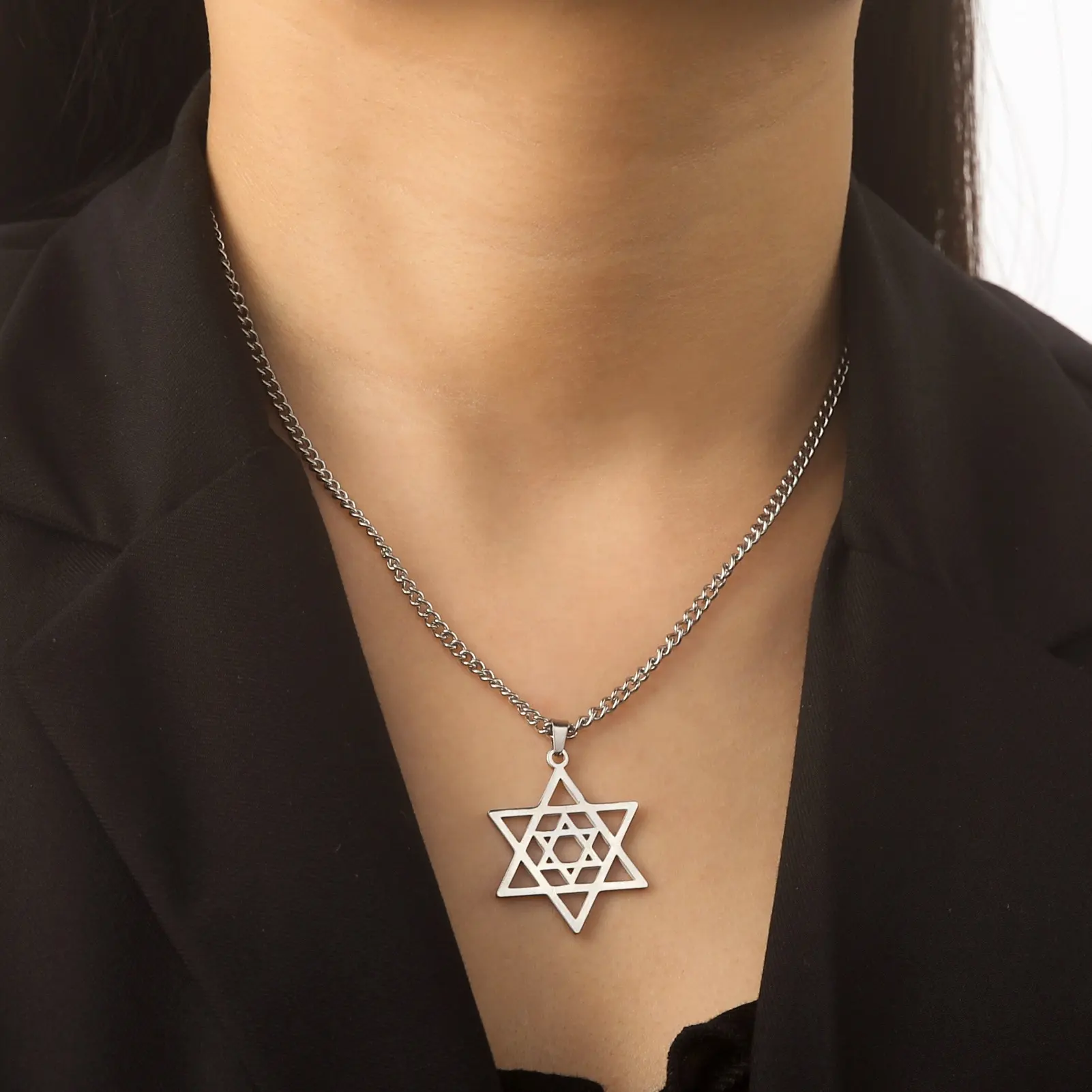 Star Of David Pendants Necklace Stainless Steel Vintage Double Hexagram Amulet Necklaces Women Religious Talisman Jewelry