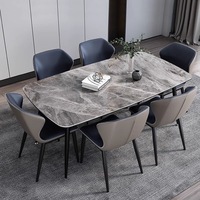 Table à manger en pierre frittée grise rectangulaire avec pieds en métal noir effilé, coins arrondis de luxe, 6 places pour salle à manger Tavolo