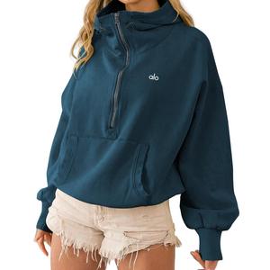 Felpa in nylon foderata in pile da <span class=keywords><strong>donna</strong></span> per yoga, <span class=keywords><strong>abbigliamento</strong></span> sportivo da esterno, con cerniera, coulisse, manica lunga, top, giacca <span class=keywords><strong>autunnale</strong></span> - Product Image 5