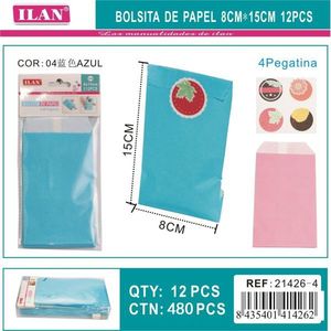 Sacchetti di carta Ilan 8x15 cm 12 pezzi blu con adesivi per lavori manuali - Product Image 3