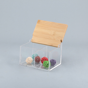 Clear cube acrylic transparent cosmetic storage box tea bag storage organizer containers with bamboo lids