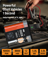 Nexest 8800mAh 120W Démarreur de voiture portable Lumière LED Écran numérique Gonfleur d'air Batterie au lithium 1000A-1500A Camion Moto