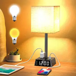 DL809C çalar saat soket modern zarif otel ev dekor okuma masası lambaları başucu lambası USB hub ile