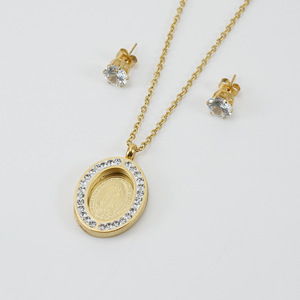 Madonna Necklace Earrings Set 18K Gold Plated Stainless Steel Zircon Pendant Clavicle Chain Everyday Wear Jewelry Set - Product Image 1
