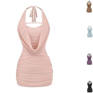 Robe d'été vintage antistatique style européen et américain, col halter en maille, taille empire, pour femme séduisante - Product Image 1