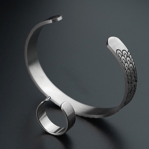 Stainless Steel Positive Inspirational Quote Custom Engraving Personalized Open Cuff <b>Bangles</b> Waterproof Ring Jewelry <b>Set</b> - Product Image 3