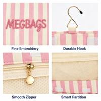 Trousse de Toilette de Voyage Suspendue Rayée, Sac Organisateur Cosmétique Portable avec Poches en Filet, Grande Capacité, Trousse de Lavage pour Femme, Idéale pour les Vacances