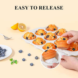 MUYULINS Factory Beige 12-Cup LFGB Non-Stick BPA Free Metal Reinforced Frame <b>Silicone</b> Cupcake Pan Muffin Tray <b>Baking</b> Mold - Product Image 4
