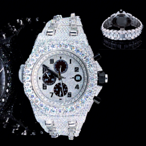 Automatic <b>Mechanical</b> Luxury Iced Moissanite & Stainless Steel Round Dial Men's Hip Hop <b>Watch</b> with 10 Bar Water Resistance - Product Image 1