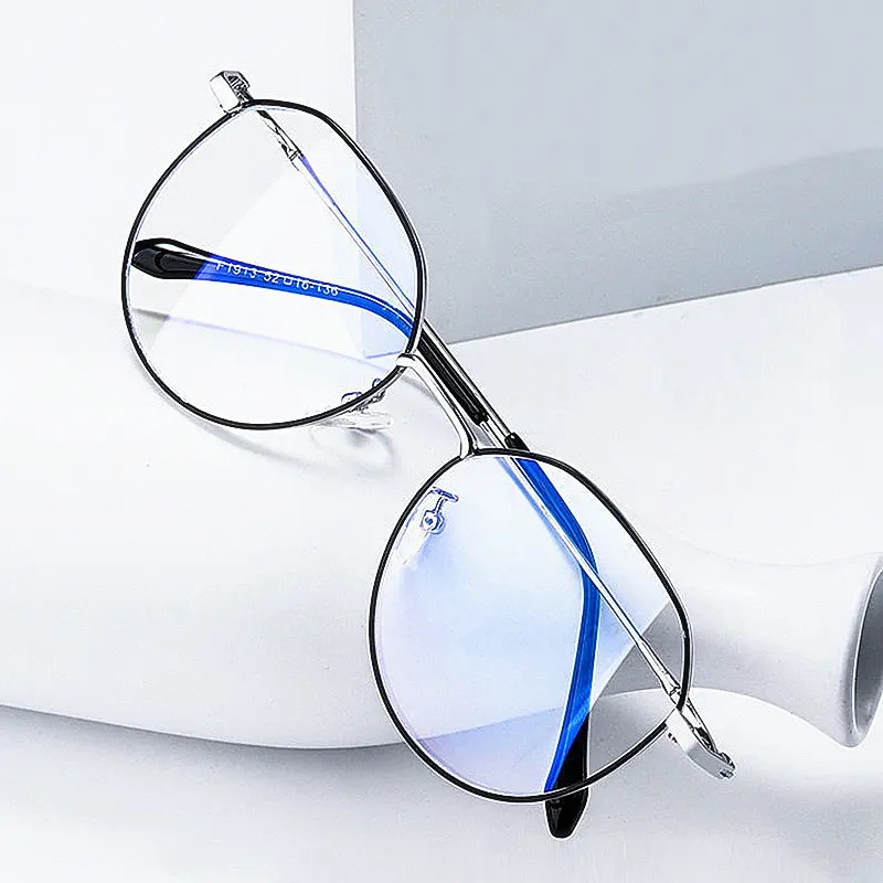 Grosir Kacamata Komputer Aloi Pria Wanita Klasik Bingkai Kacamata Bulat Logam Anti Cahaya Biru