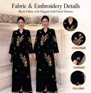 Abaya Elegante e Chic da Donna, Ricamata a Mano in Poliestere, Lunghezza alla Caviglia, Maniche Lunghe, Anti-Pilling, Traspirante, per Tutte le Stagioni, Ideale per Matrimoni - Product Image 3
