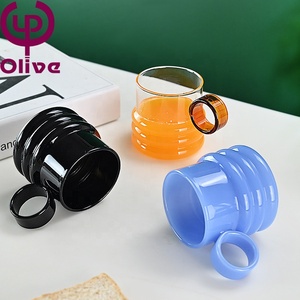 Sevimli çift su Drinkware hediye el-üflemeli süt suyu çay bardağı yeni uzun borosilikat cam renkli halka kolu Latte kahve kupa - Product Image 4