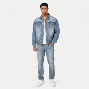 Finer Threads Custom Coated Denim Jacket Stand Collar Front Logo Option Vintage for Men-Branding for Fashion Stores Personal - Product Image 1