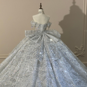 Robe de mariée de bal éblouissante à col bateau et épaules dénudées avec strass XS294 - Product Image 6