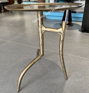JS ZGF27 classico metallo <span class=keywords><strong>mobili</strong></span> in ottone antico tavolino in ferro forgiato irregolare tre gambe piccolo tavolino da salotto - Product Image 3