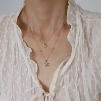 INS Style Deux Couches Étoile De Mer Colliers Plaqué Or En Acier Inoxydable Poire Shell Perlé Chaîne Collier En Gros