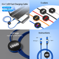 Nouveau Câble de Charge Rapide 3A avec Logo LED Personnalisé, Câble USB Multi-6-en-1 en Nylon Lumineux pour Téléphone