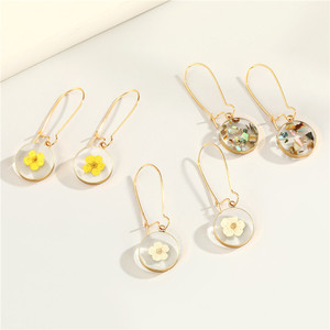 FanYue Boucles d'oreilles rondes en résine de fleurs séchées - Product Image 1