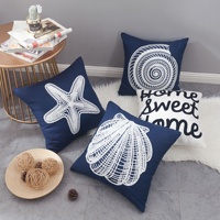 Coussin et taie d'oreiller en coton tricoté avec broderies tortue et étoile de mer, coussins brodés pour dossier de canapé