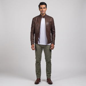 Veste d'automne pour homme en cuir véritable de style vintage, fabriquée au Pakistan, prix bas, haute qualité, vente en gros - Product Image 1