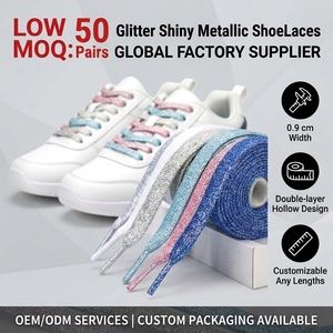 Lacets de chaussures personnalisés, larges (8-9 mm), plats, dorés, brillants, métalliques, à paillettes colorées, pour chaussures de sport, chaussures décontractées et baskets - Product Image 1