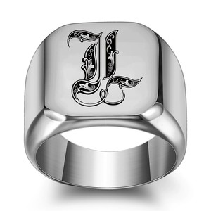 Anello Personalizzato in Acciaio Inox <span class=keywords><strong>con</strong></span> <span class=keywords><strong>Nome</strong></span> 3D, Iniziali, Anelli Unisex Hip-Hop Punk, Anello Impilabile in Stile Old English - Product Image 3