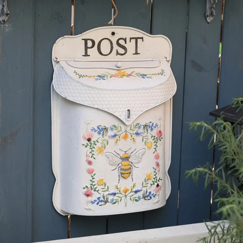 Floral Bee Embossed Vintage Metal Wall Post Box Decor Mailbox Wall Mounted