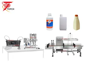 TOPCN Semi Automatic Magnetic Pump Bottle Liquid Filling Screwing Capping Aluminum Induction Sealing Packing Machine Line