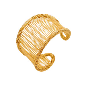 <span class=keywords><strong>Bracelet</strong></span> ouvert large en <span class=keywords><strong>fil</strong></span> d'acier inoxydable plaqué or 18 carats, style européen et américain, bijoux tendance - Product Image 4