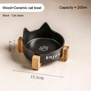 Premium porselen hayvan mama kasesi şık yükseltilmiş seramik köpek kedi besleme istasyonu doğal bambu standı ile hafif otomatik - Product Image 2