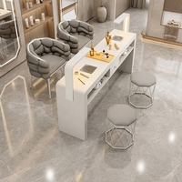 Table de Manucure Moderne en Bois Blanc Mat avec Lampe LED et Chaise – Ensemble Double Couche pour Salon de Manucure, Durable et Facile à Nettoyer, Présentoir MS