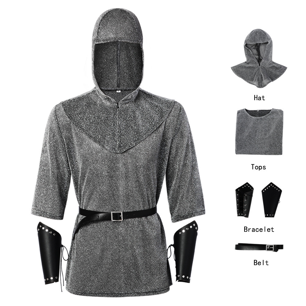 Ensemble complet tenue équestre style chaîne imitation gris (chapeau, chemise, ceinture, protège-poignets)