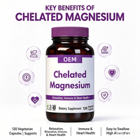 Capsules de magnésium chélaté en marque privée OEM, 120 unités, végétaliennes, sans gluten, complément alimentaire
