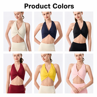 GH Wholesale Haut de sport personnalisé pour femme, style licou, torsadé à l'avant, dos ouvert, rembourré, crop top de yoga, soutien-gorge de sport très extensible pour la gym et l'entraînement