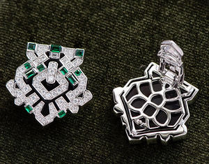 高級アールデコスタイルブローチ925スターリングシルバーブローチフル舗装エメラルドグリーンジルコニアダイヤモンドファインジュエリーブローチ - Product Image 4